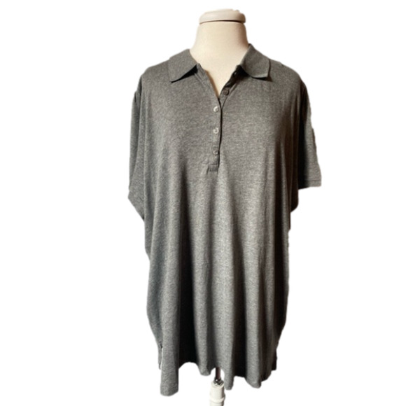 Roaman’s NWOT Normcore Simple Neutral Gray Short Sleeve Comfy Polo Tunic 2X - Picture 1 of 9